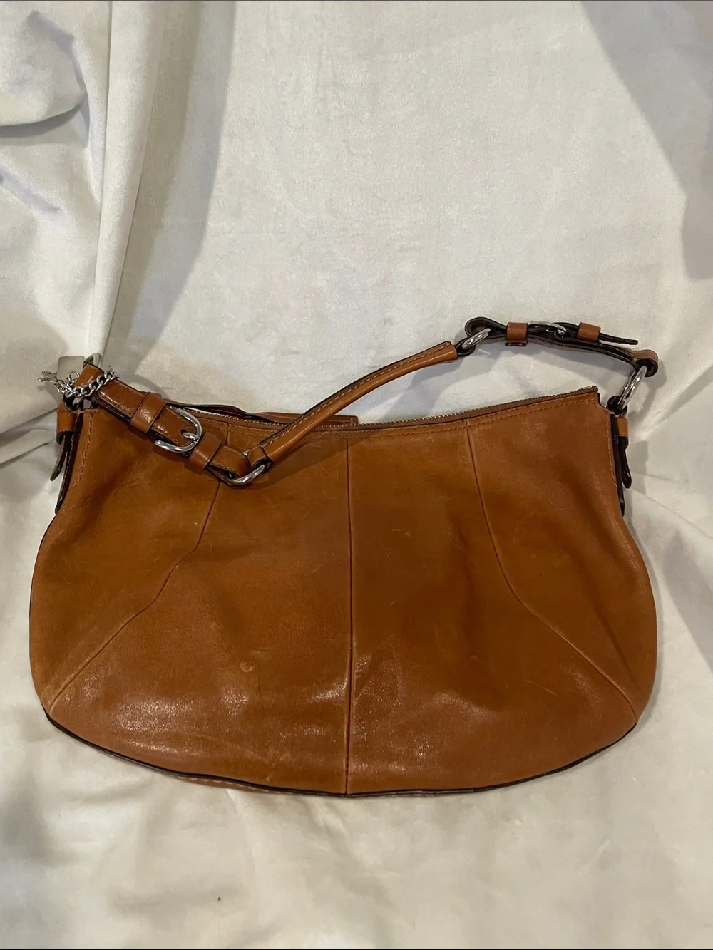 Y2K Coach Brown Leather Shoulder Hobo Bag with Chain Charm
